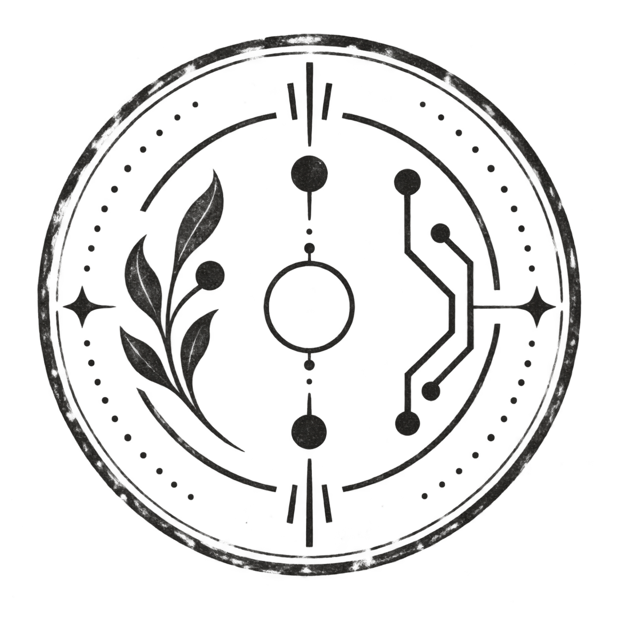 Carte identity seal, a circular mark with a branch and connected nodes